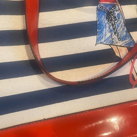 Anne Klein Mix Media Stripe/Denim/Leather Graphic Print Tote Handbag 250G - Picture 11 of 12